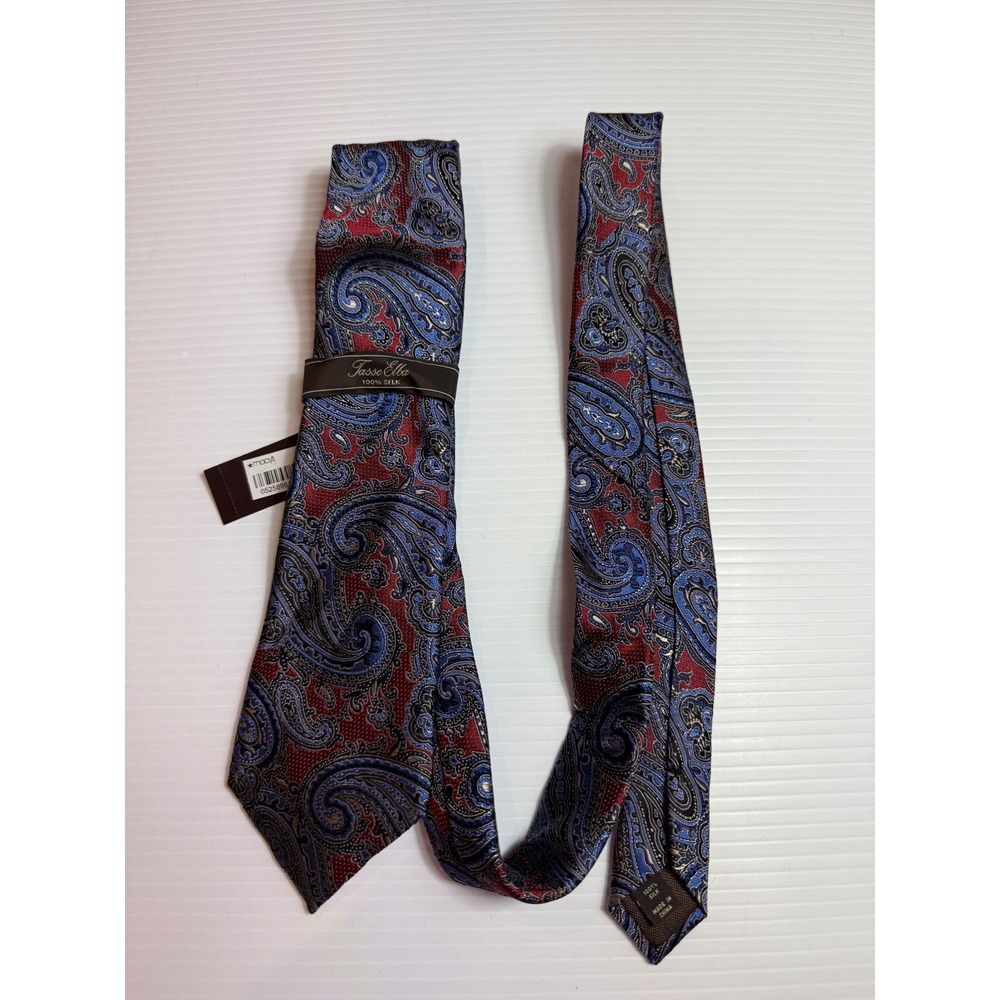 Tasso Elba 100% Silk Necktie Blue Red Paisley Pattern Mens Fashion Formal